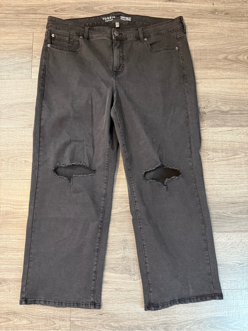 Torrid Black Distressed Knee perfect wide leg vintage straight jeans
